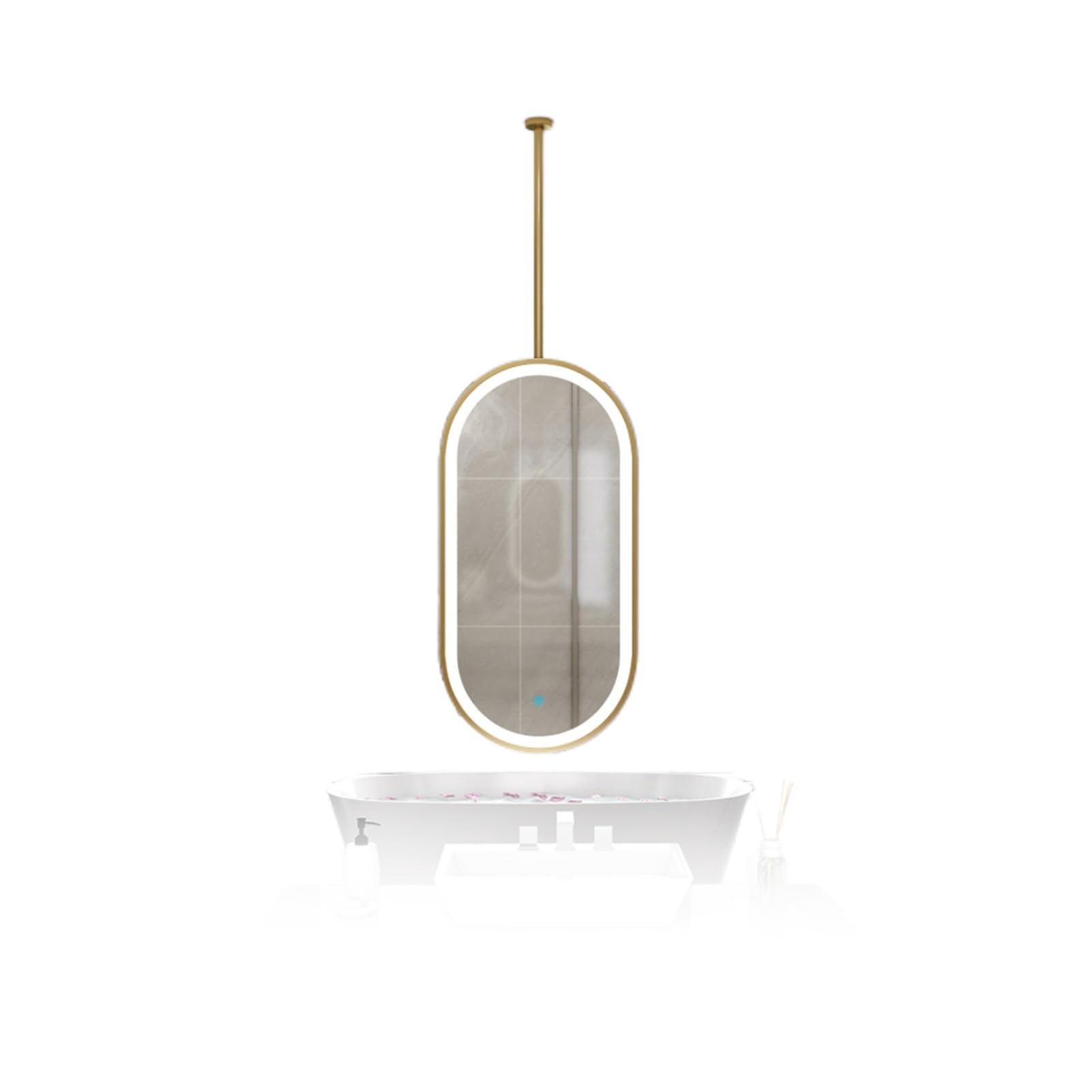 XTGDIEM Oval Ceiling Mirror With LED Light Floating Bathroom Vanity