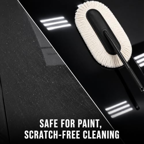 Image of AHYRA Car Duster with Long Handle Microfiber Car Cleaning Brush Wax Coated Lint Free Scratch Free Dust Remover for Car Exterior Interior Dashboard Windshield