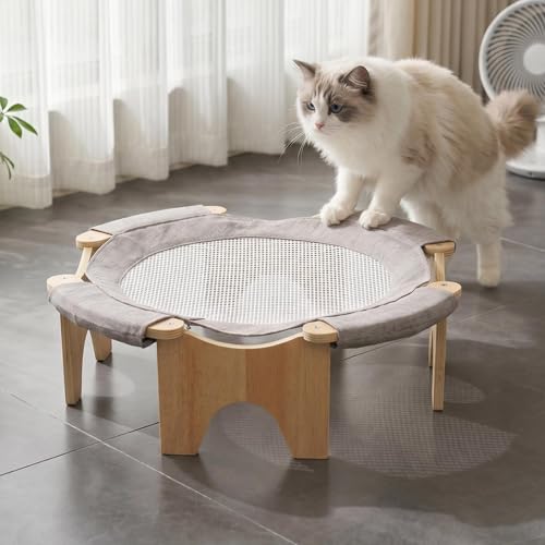 Cama elevada para gatos con soporte de madera refrescante para el salón 4