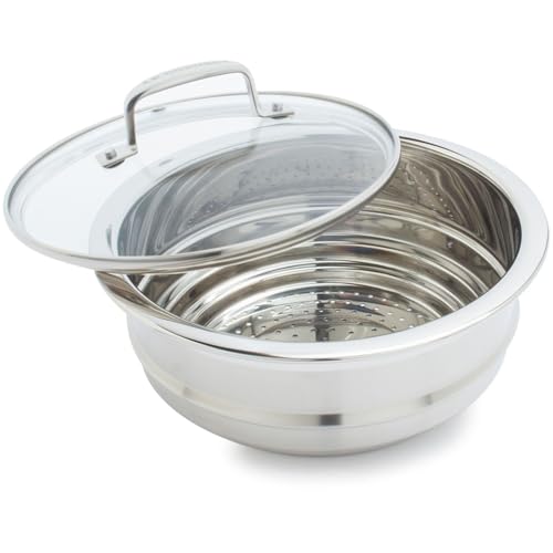 Le Creuset 3-Ply Stainless Steel Multi-Steamer with Glass Lid, fits 16 cm, 18 cm and 20 cm Pans