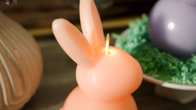 Image of Luminara Easter Bunny Candle- Mellow Peach 4.5 inch x 4.5 inch x 8.5 inch- Flameless Real-Flame Holiday-Inspired Decor- AA Batteries- Flickering LED Flame