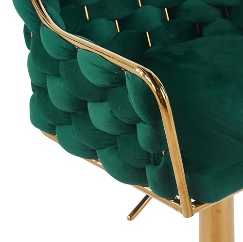 Image of Creative Modern Glam Adjustable Bar Stool, Navy Green Velvet, Gold Frame, Tufted Design, Curved Back, Swivel Base (Pack of 2)