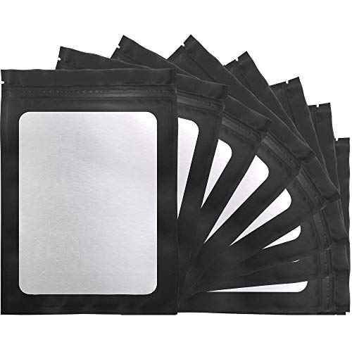 STUs 100 Pack Mylar Bags 5.5 x 7.9 Inch Resealable Smell Proof Bags with Clear Window Foil Pouch Bag Flat Bag Matte Black