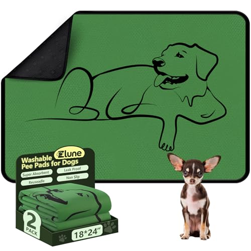 Zlune 2 Pack Washable Pee Pads for Dogs 18"x24", Reusable Training Puppypads Absorbency Non-Slip & Leak-Proof for Pet Whelping Box Playpen Crate Sofa Bed Floors (Green)