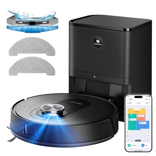 Proscenic Q8 Max+ Robot Aspirapolvere Lavapavimenti con Mappatura 8000Pa, 200 min, Evitamento Automatico Degli Ostacoli, Robot aspirapolvere con WiFi/Alexa/App, per Tappeti/Pavimenti/Peli