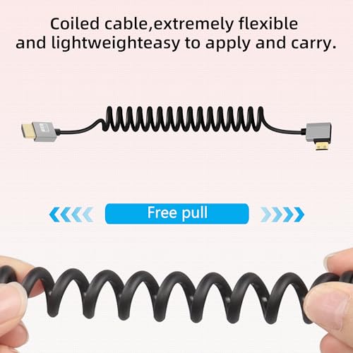RIIEYOCA Krótki kabel spiralny 4K Mini HDTV do HDTV, kąt w górę 90 stopni, 18 Gbps High Speed HDTV2.0, obsługuje 4K 60 Hz, kompatybilny z kamerą, monitorem (do góry)