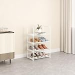 Metal Stackable Small Shoe Rack Organizer, Narrow Shoe Racks for Closets Entryway, Shoe Stand,Shoe Shelf with Handle (4-Tier-White)