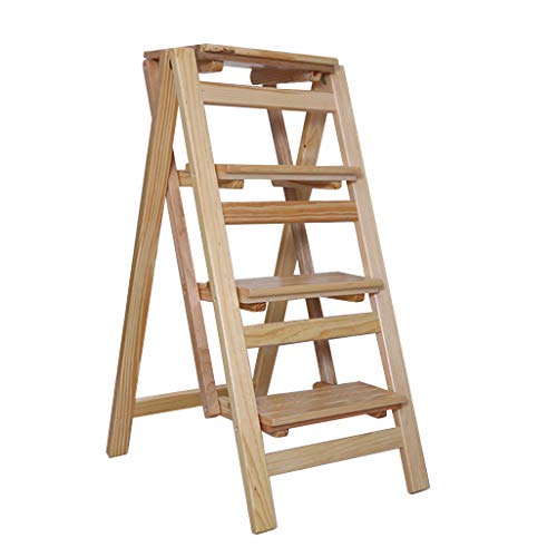 Escalera Plegable de 4 escalones, Escalera de hogar Silla de Comedor portátil Taburete con peldaños de Madera para niños y Adultos, Herramienta de huerto doméstico Máx. Altura 200kg: 92cm Cover