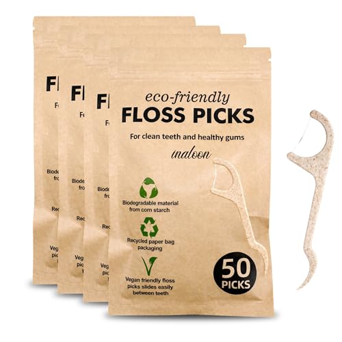 Inaloon Biodegradable Dental Floss Picks 200 Count | Mint Flavored
