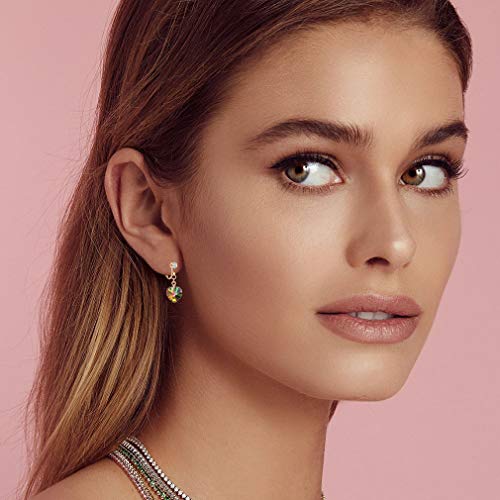 Austrian Crystal Heart Drop Clip On Dangle Earrings For Women Non Pierced 14K Rose Gold Plated Hypoallergenic Jewelry (Vitrail Medium) #TOP4
