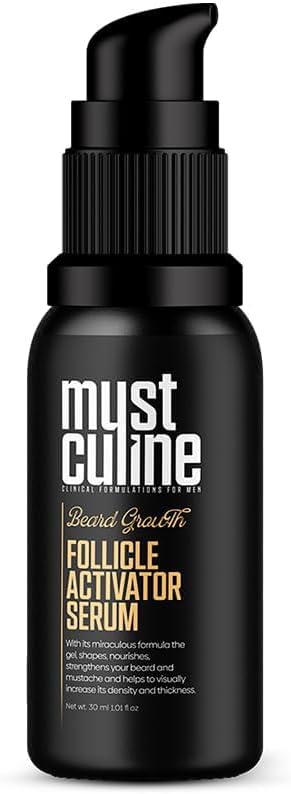 "Mustculine Follicle Activator Serum, Patchy Beard Growth Serum Combined with Biotin Oil (1 Package)"