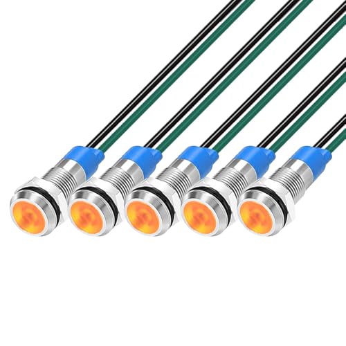 Gebildet 6mm LED Metal Indicator 3V-4.5V-5V-6V-7.5V-9VDC Energy Saving LED Light, Waterproof Signal Indicator Lamp with Wire (5pcs x Orange)