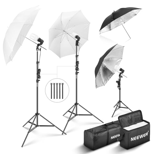 Neewer 10102119 600W Photography Lighting Kit, Incandescent Equivalent Studio Kit With (2)White Umbrella