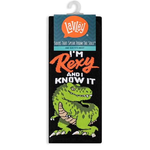 Lavley Im Rexy And I Know It Dinosaur Socks - Funny Novelty T-Rex Socks for Men and Women Birthday Gift Stocking Stuffer Office Humor or Fun Casual Wear Unisex One Size
