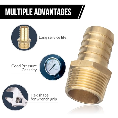 Brass Hose Barb Fittings 1/2" Barb x 1/2" NPT Male Thread Metals Adapter Connector for Water Fuel Air (5 Packs) by Tivosee - Image 5