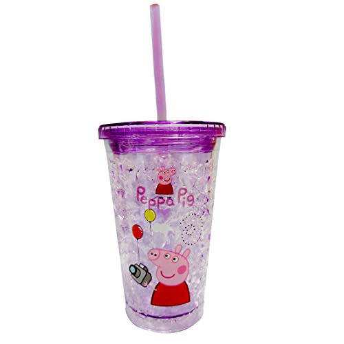 Image of BonZeal Pack of 1 Acrylic Freezing Gel Purple Peppa Pig Sipper Tumbler with Lid Straw 450 ml