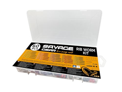 Savage Gear Rib Worm Kit - Vermi Nervati Realistici Per Bass, Persico E Lucioperca - Ideali Per Il Carolina E Texas Rigging, Include Pesi, Ami E Perli