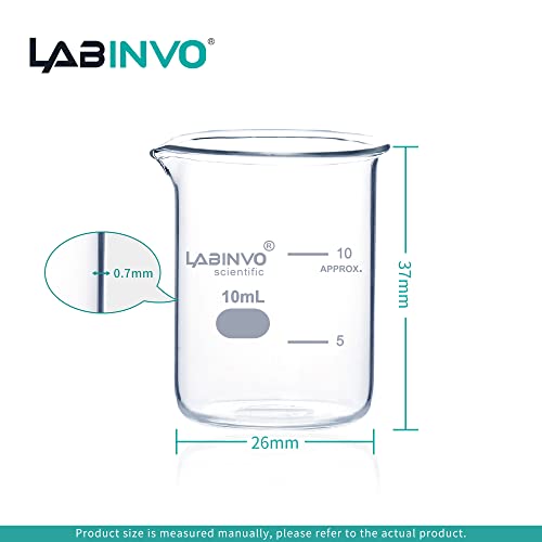 LABINVO Low Form Graduated Glass Beaker, 12pcs of Vol.10ml, 3.3 Borosilicate Glass Beaker Set,IN-BKL10…