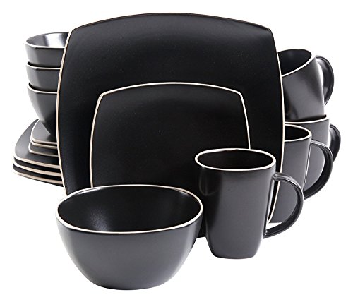 Gibson Elite Soho Lounge Dinnerware Set, Service for 4 (16pcs), Matte Black