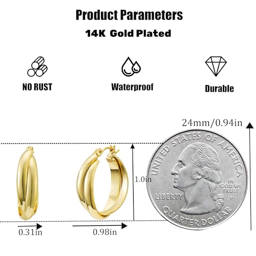 Hoop Earrings for Women No Tarnish - Dainty Earrings Trendy 14K Gold Plated Hypoallergenic Lightweight Chunky Double Twisted Hoops Earring for Women Gold Jewelry Gift