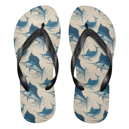 Flip Flop Sandals Fishes Blue Print for Women Men Beach Outdoor XS
