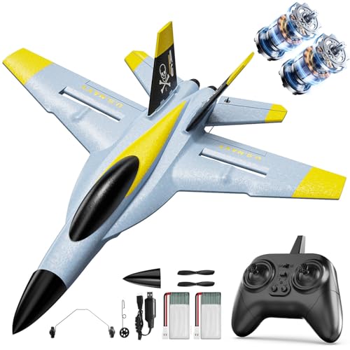 DEERC F18 4 Channel RC Plane for Adults Remote Control Airplane Fighter Jet,2.4GHz 6-axis Gyro Stabilizer RTF Hobby Glider Aircraft Plane with 2 Batteries Easy to Fly for Adults Boys