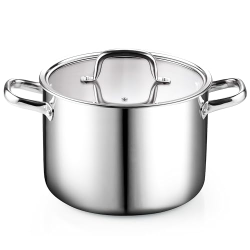 Image of Cook N Home 02681 Tri-Ply Clad Stainless Steel Stockpot with Lid, 8 Quart, Silver