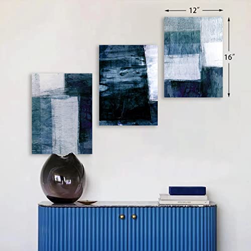 Kaupuar 3 Pieces Canvas Wall Art-Gray Blue Abstract Art Painting-Modern Canvas Artwork Wall Decor Ready To Hang 12''X16'', 3 Pieces #TOP3