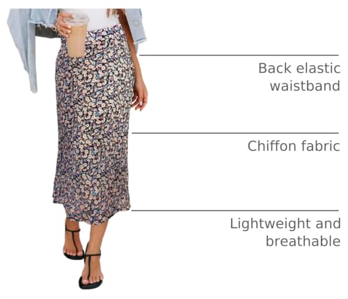 Image of HERBATOMIA Women's Floral Print Midi Skirt Casual High Elastic Waist Zipper Vintage Long Boho Skirts for Women
