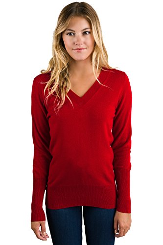 Image of JENNIE LIU Women's 100% Pure Cashmere Long Sleeve Ava V Neck Pullover Sweater