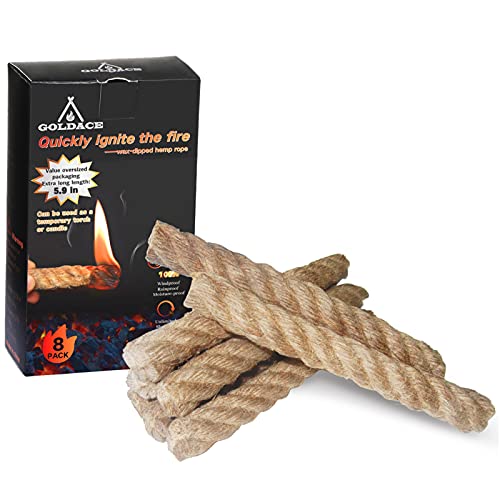 Oversized Natural fire Type |Unlimited Shelf Life|100% Windproof, Rainproof, Moisture-Proof-Fast Ignition Wax-impregnated Hemp Rope|8 pcs Continuous Burning of 5 hrs|can Ignite 60 Fires