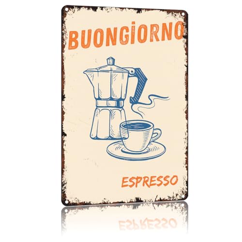 KERUNSM Vintage Moka Pot Coffee Poster—Funny Italian Espresso Metal Sign Coffee Shop Near Me Cafe Bar —Aluminum 8x12inch—For Living Room Bedroom Bathroom Wall Decor