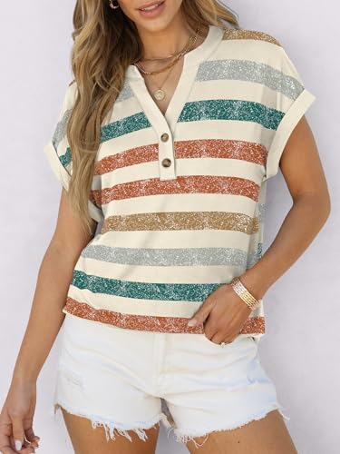 Image of ANRABESS Womens Short Sleeve Henley Tops V Neck Dressy Casual Blouses Summer Trendy Tee Shirts 2026 Vacation Fashion Clothes