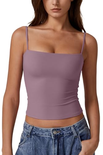 Image of QINSEN Women's Double Lined Basic Tank Top Adjustable Spaghetti Straps Sleeveless Camisole Shirts