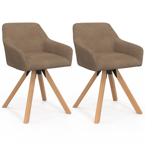 IDMarket - Lot de 2 chaises pivotantes de Salle à Manger, fauteuils de Table Jany en Velours côtelé Taupe
