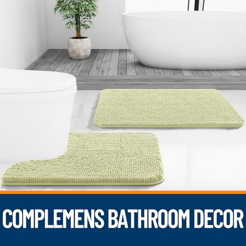 Image of OLANLY Bathroom Rugs Sets 2 Piece, Soft Absorbent Chenille Bath Mats and U-Shaped Contour Toilet Mat Area Rug Set, Machine Washable Bath Carpet, Home Decor Accessories(30 inchx20 inch+24 inchx20 inch, Vanilla)