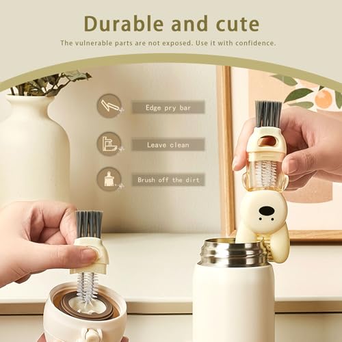 Image of 3 Pack Rabbit Shape Cup Lid Cleaning Brush with 4 Straw Brush, 4 in 1 Water Bottle Gap Cup Cleaner, Multifunctional Tumbler Lid Cleaning Tool for Mouth Crevice Tight Spaces