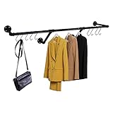 HouseAid 48 Inch Industrial Pipe Clothes Rack, Farmhouse Iron Garment Rack, Vintage Style Hanging Rod for Closet, Wall Mounted, Matte Black (Hooks Included)