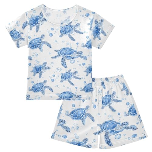 Vdsrup Sea Turtles Summer Pajamas Set Short Cotton Bubbles Water Sleepwear 2 Piece Unisex 5Y