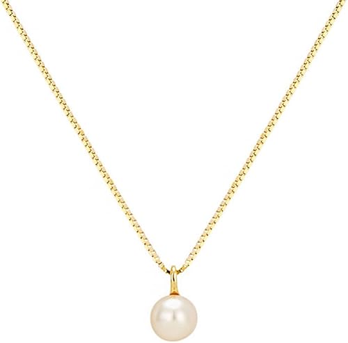 Single Pearl Necklace Freshwater Pearl Pendant 925 Sterling Silver with 14K Gold Necklaces Gift for Women