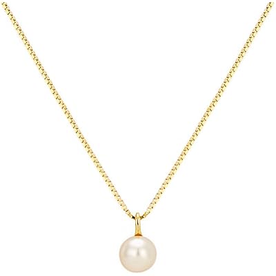 Single Pearl Necklace Freshwater Pearl Pendant 925 Sterling Silver with 14K Gold Necklaces Gift for Women