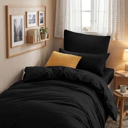 RUIKASI Bettwäsche 140x200 2teilig Schwarz - Polyester Mikrofaser Bettwäsche-Sets Oeko-TEX… – Ansicht 6