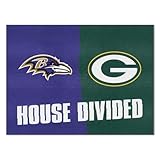 FANMATS NFL House Divided – Ravens/Packers Teppich, 86,4 x 114,3 cm, klein, Schwarz