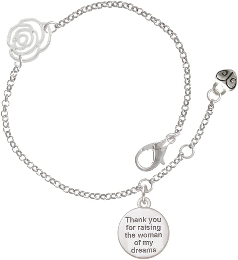 Delight Jewelry Thank You for Raising the Woman of my Dreams - Silver-tone Rose Link Charm Bracelet, 6.25"+1.75" Extender