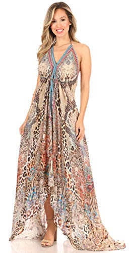 Image of Sakkas Lizi Womens Maxi High-Low Halter Handkerchief Long Dress Beach Party
