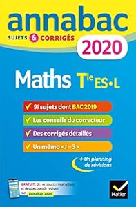 Livres Couvertures de Annales Annabac 2020 Maths Tle ES, L: sujets et corrigés du bac Terminale ES (spécifique & spécialité), L (spécialité)