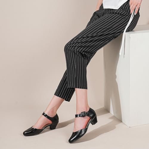 LIURUIJIA Women's Low Chunky Heel Dress Shoes Closed Toe Comfortable D'Orsay Work Office Pumps Black Matte US 74