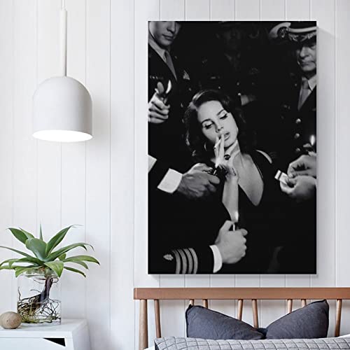 Image of YHNA Singer Lana Del Rey Black and White Poster for Room Aesthetic Poster Decorative Painting Canvas Wall Art Living Room Posters Bedroom Painting 24x36inch(60x90cm)