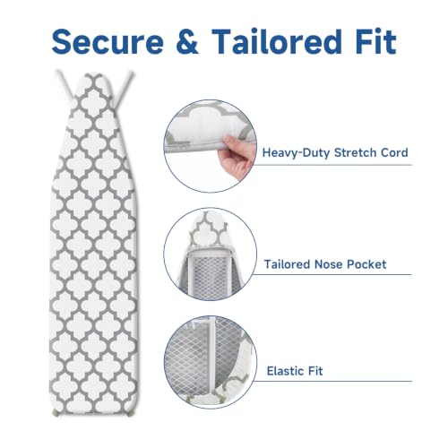 Image of Whitmor Deluxe Ironing Board Cover with 6mm Fiber Pad, Fits 15 x 54 In | 88gsm cover, 6mm fiber pad, 190T elastic fit, scorch-resistant finish, medallion gray pattern.