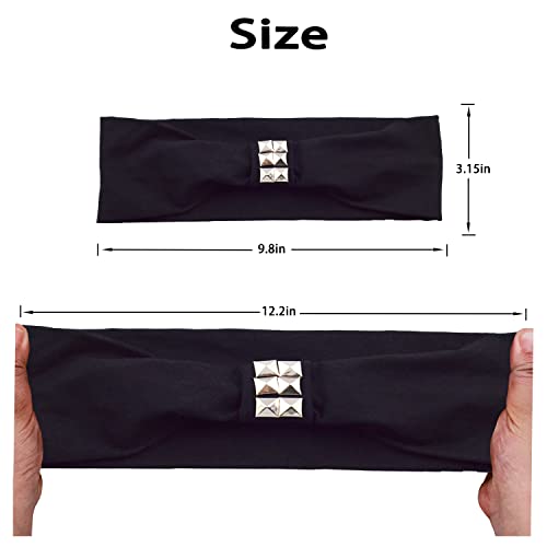 Studded Cotton Headbands,Women Yoga Working Out Travel Running Gym Head Band,Biker Chick Headwear(14#, Black And Rose Red) #TOP4
